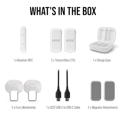 RØDE Wireless Micro - Compact Wireless Microphone Camera Kit, Two Mics with Camera Receiver, Smartphone Receiver, and Charge Case for Content Creation - USB-C, Black