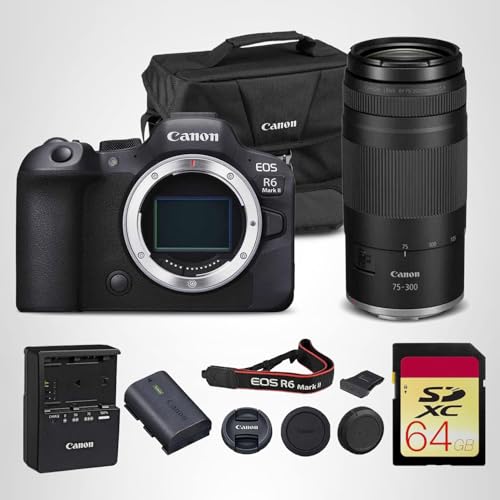 Canon EOS R6 Mark II Mirrorless Camera Body Only (5666C002) 24.2MP Full-Frame CMOS Sensor, 4K 60p Video, Dual Pixel CMOS AF II | Fast Continuous Shooting with Shoulder Bag and 64GB Memory Card