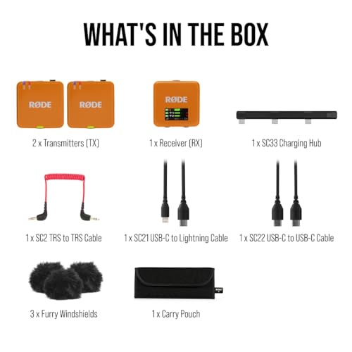 RØDE Wireless GO II Ultra-compact Dual-channel Wireless Microphone System with Built-in Microphones, On-board Recording and 200m Range for Filmmaking, Interviews and Content Creation