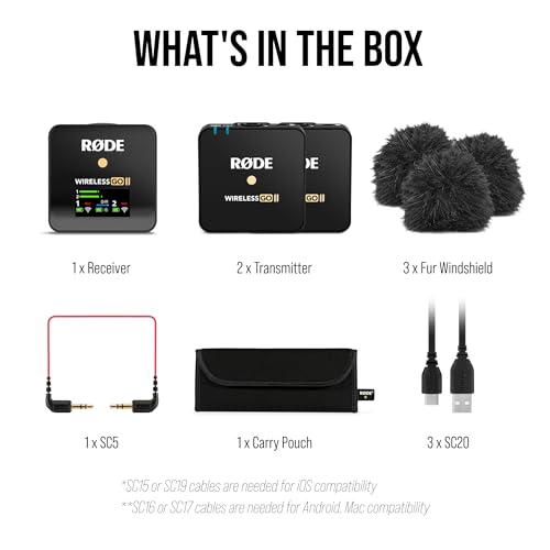RØDE Wireless GO II Ultra-compact Dual-channel Wireless Microphone System with Built-in Microphones, On-board Recording and 200m Range for Filmmaking, Interviews and Content Creation