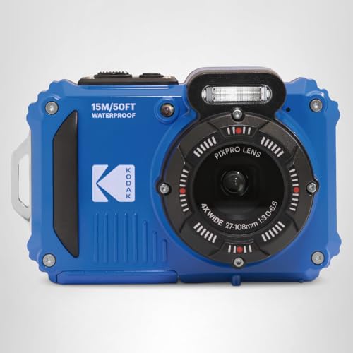 Kodak PIXPRO WPZ2 Waterproof Digital Camera, 16MP with 4X Optical Zoom, Shockproof, Dustproof, 1080p Video, Wi-Fi, Waterproof to 50ft, Blue