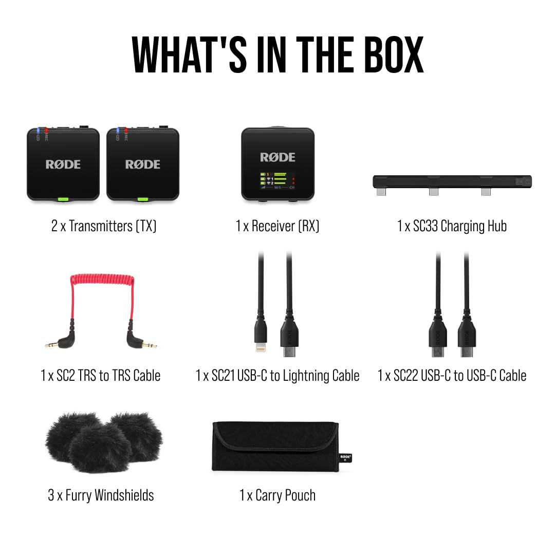 RØDE Wireless GO II Ultra-compact Dual-channel Wireless Microphone System with Built-in Microphones, On-board Recording and 200m Range for Filmmaking, Interviews and Content Creation