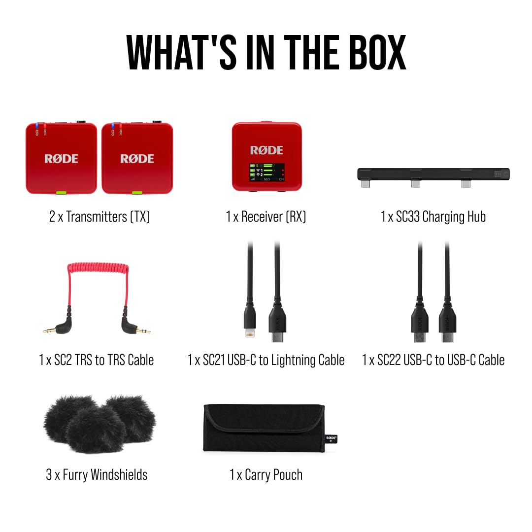 RØDE Wireless GO II Ultra-compact Dual-channel Wireless Microphone System with Built-in Microphones, On-board Recording and 200m Range for Filmmaking, Interviews and Content Creation