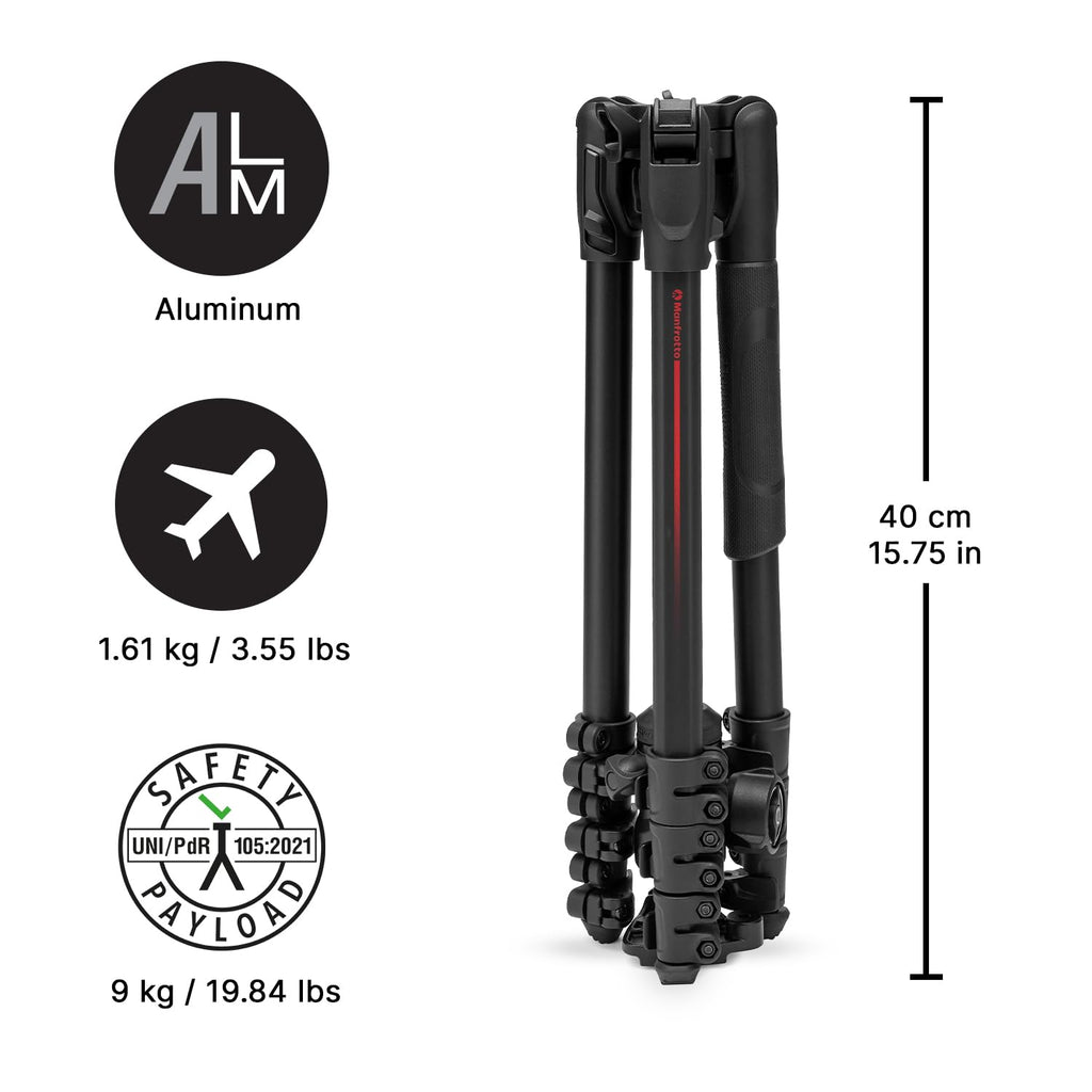Manfrotto Befree Advanced Camera Tripod with Lever Closure, Portable and Compact Travel Tripod Kit with Ball Head, Aluminum Tripod for DSLR Reflex and Mirrorless Cameras, Camera Accessories