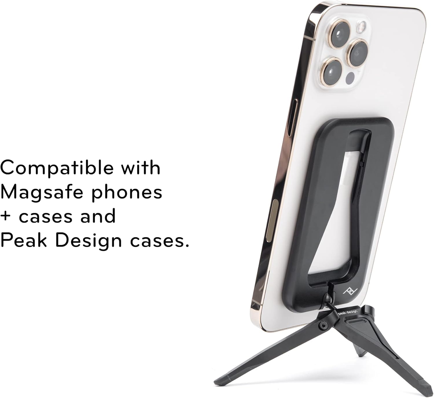Peak Design Mobile Tripod, Black, Compact Design, Portable and Pocket Friendly, MagSafe Compatible, SlimLink Mounting, Use It as a 3-Legged Stand, Kickstand or Grip, Phone Tripod Stand