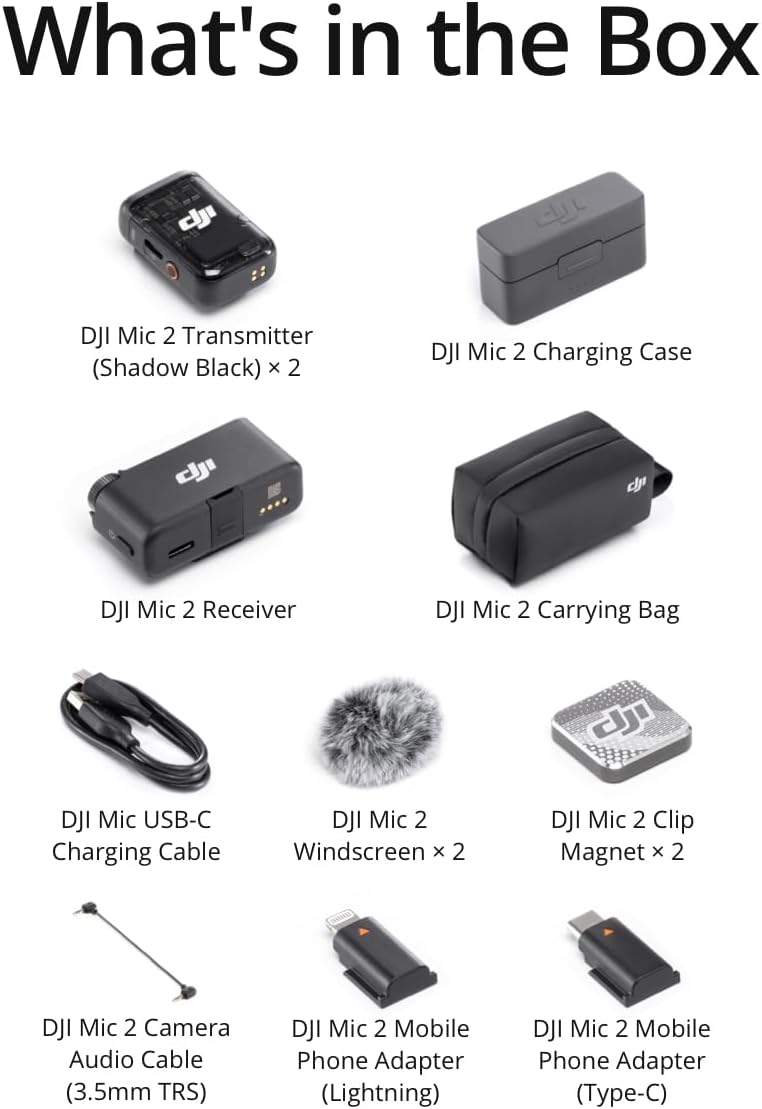 DJI Mic 2 (2 TX + 1 RX + Charging Case), All-in-one Wireless Microphone