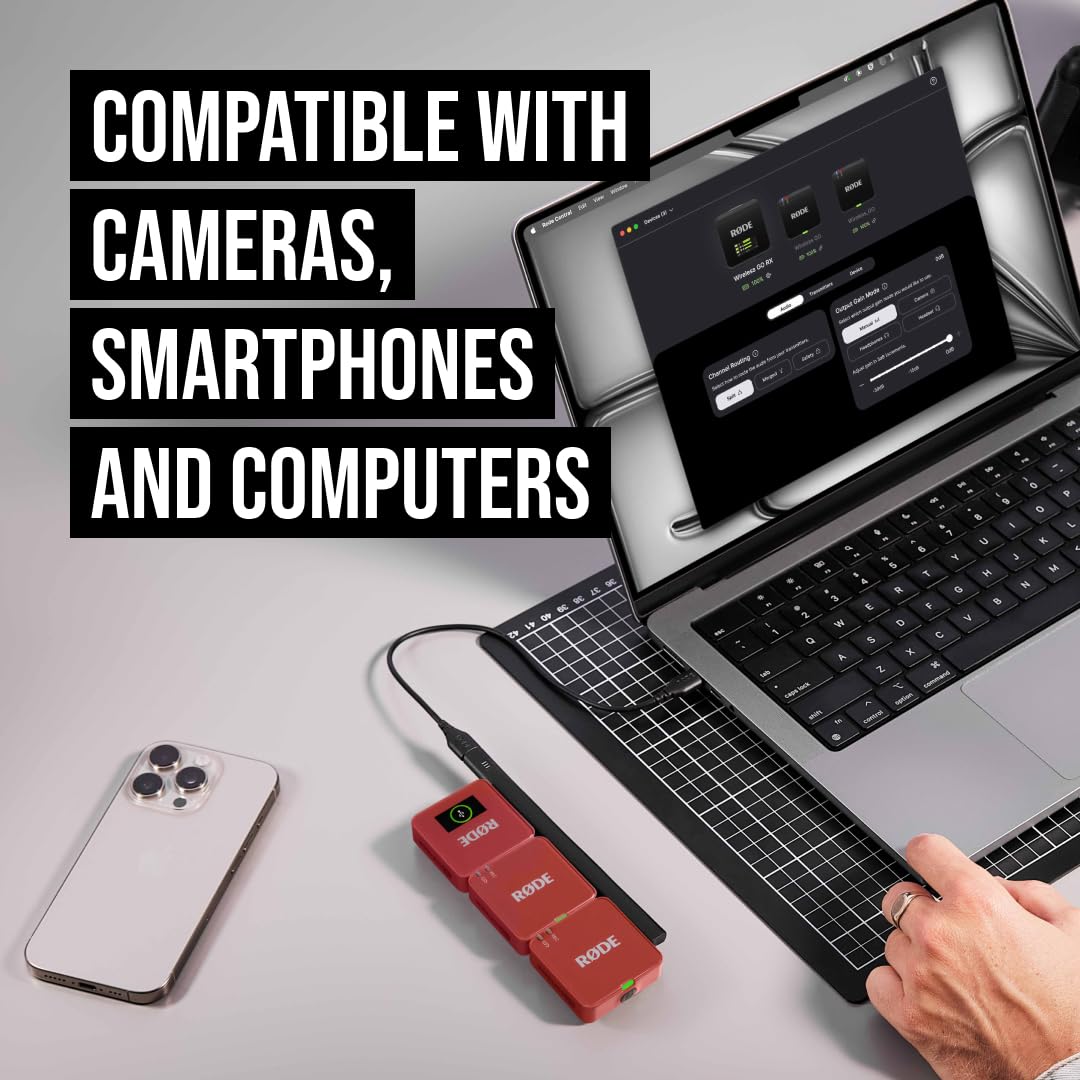 RØDE Wireless GO II Ultra-compact Dual-channel Wireless Microphone System with Built-in Microphones, On-board Recording and 200m Range for Filmmaking, Interviews and Content Creation