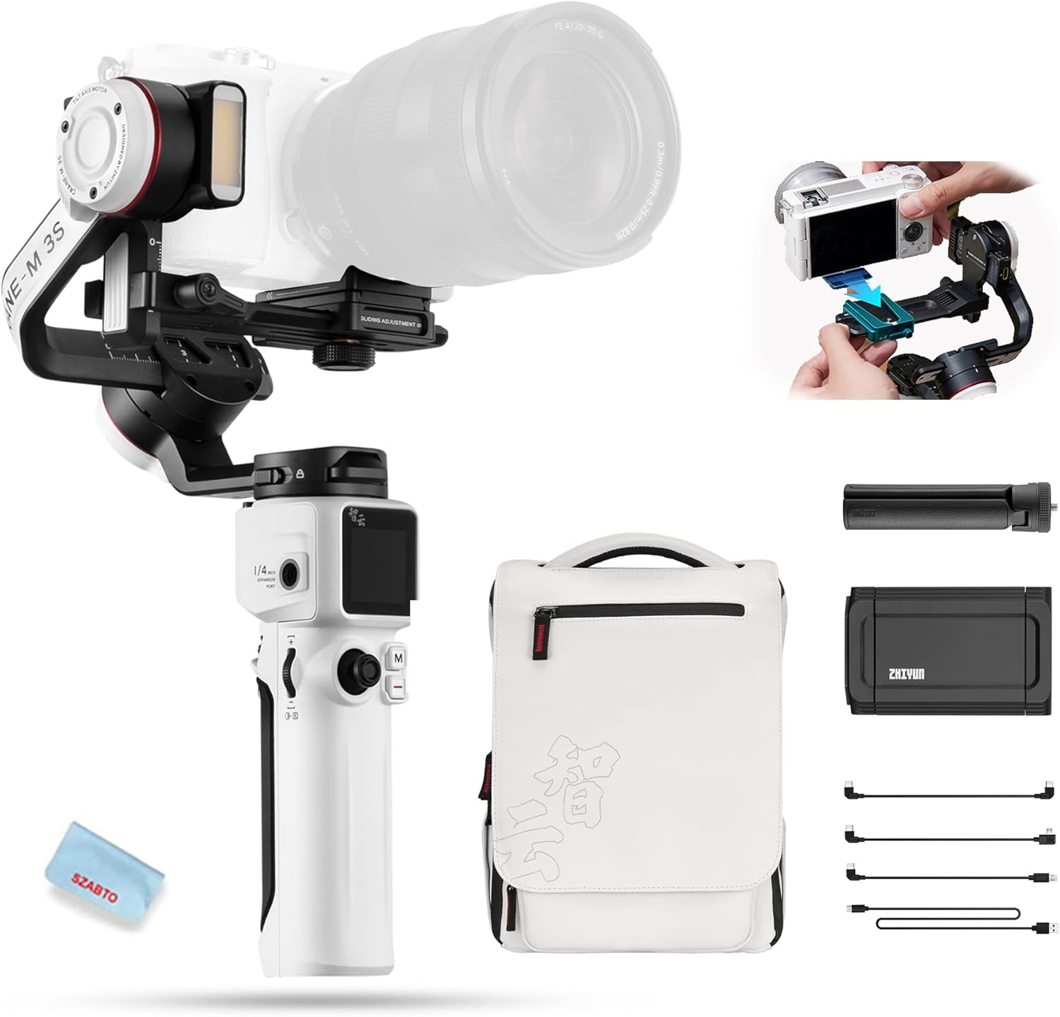 Zhiyun Crane-M3S Combo 3-Axis Handheld Gimbal Stabilizer for Mirrorless Camera Smartphone Action Cams,Phone Clip Tripod Backpack Included,All in One Design