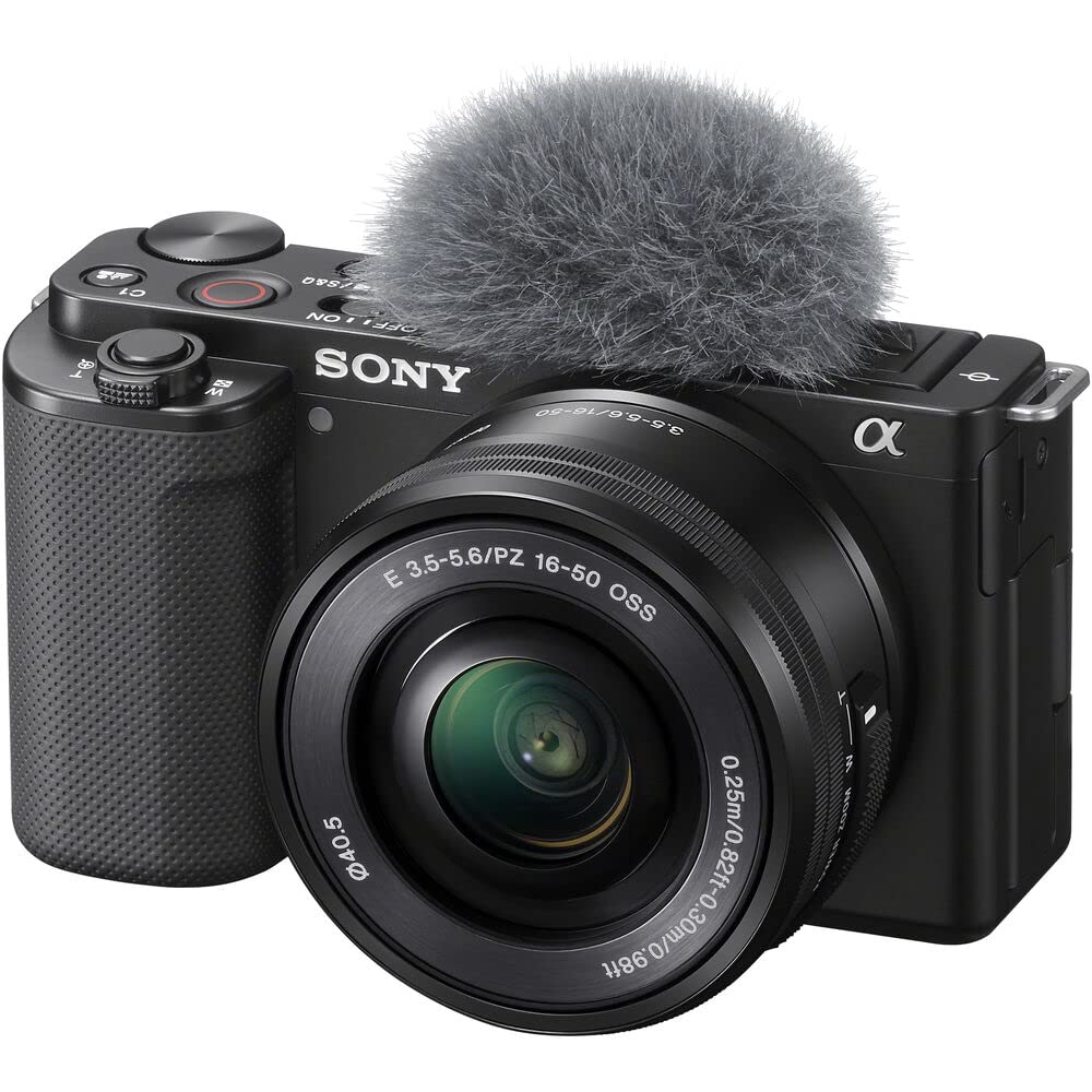 Sony ZV-E10 Mirrorless Camera Black with 16-50mm Power Zoom Lens (ILCZV-E10L) – 24.2 MP APS-C Sensor, 4K Video, Vari-Angle Screen w/ 64GB Memory Card, Bag, Card Reader and More