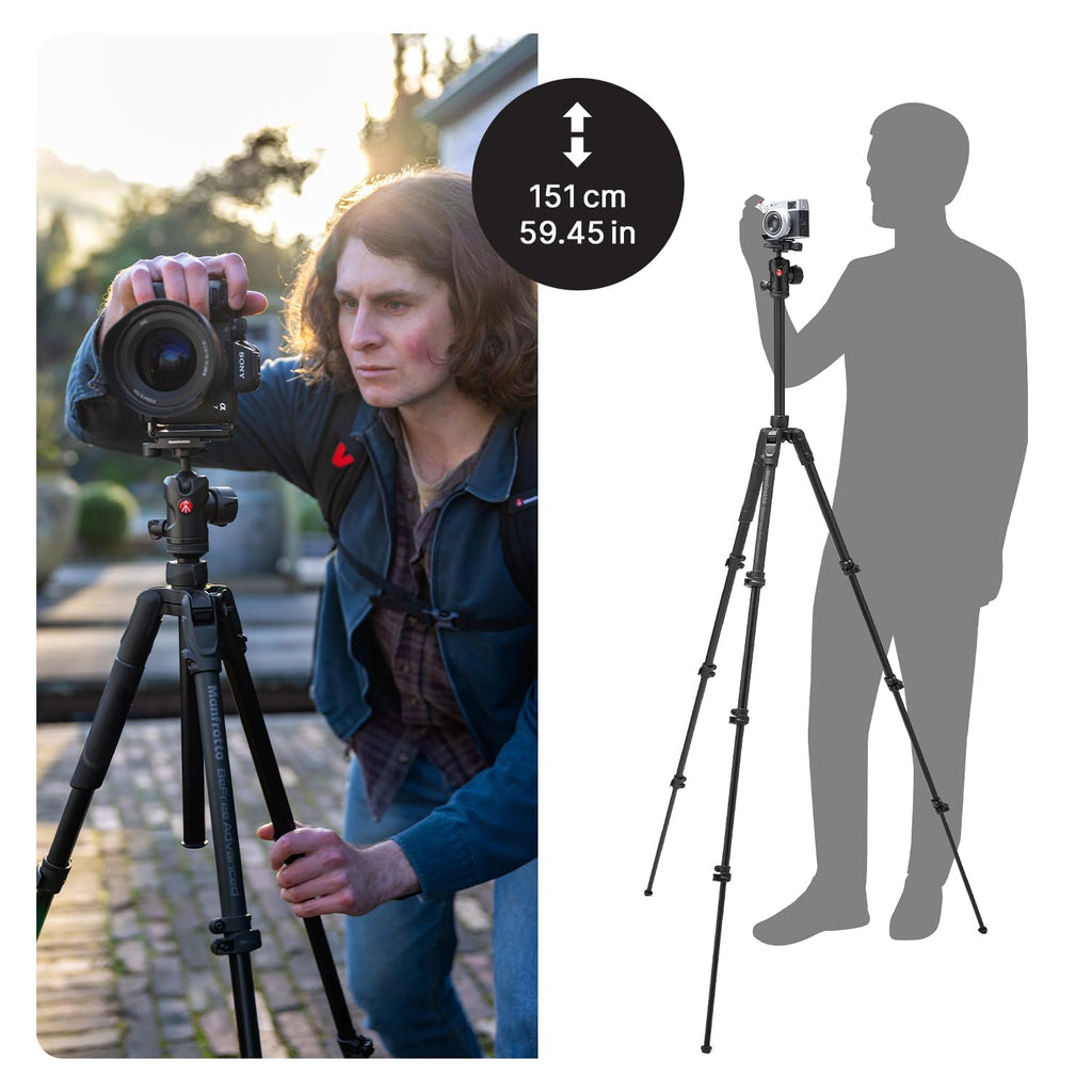 Manfrotto Befree Advanced Camera Tripod with Lever Closure, Portable and Compact Travel Tripod Kit with Ball Head, Aluminum Tripod for DSLR Reflex and Mirrorless Cameras, Camera Accessories
