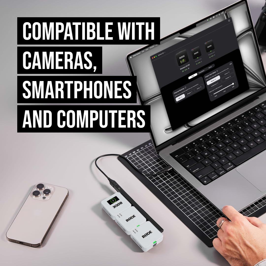 RØDE Wireless GO II Ultra-compact Dual-channel Wireless Microphone System with Built-in Microphones, On-board Recording and 200m Range for Filmmaking, Interviews and Content Creation