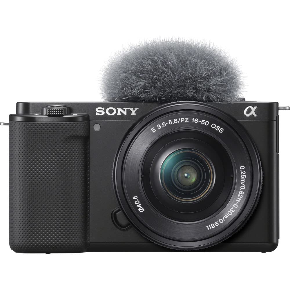 Sony ZV-E10 Mirrorless Camera Black with 16-50mm Power Zoom Lens (ILCZV-E10L) – 24.2 MP APS-C Sensor, 4K Video, Vari-Angle Screen w/ 64GB Memory Card, Bag, Card Reader and More