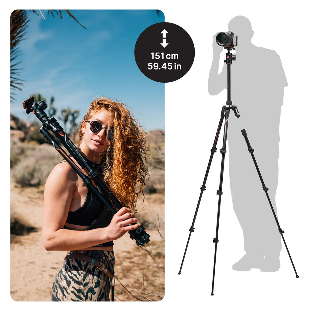 Manfrotto Befree Advanced Camera Tripod with Lever Closure, Portable and Compact Travel Tripod Kit with Ball Head, Aluminum Tripod for DSLR Reflex and Mirrorless Cameras, Camera Accessories