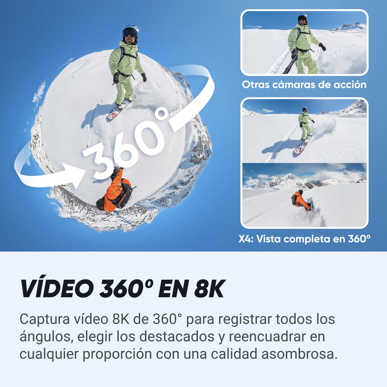 Insta360 X4 Standard Bundle - Waterproof 8K 360 Action Camera, 4K Wide-Angle Video, Invisible Selfie Stick Effect, Removable Lens Guards, 135 Min Battery Life, AI Editing, Stabilization