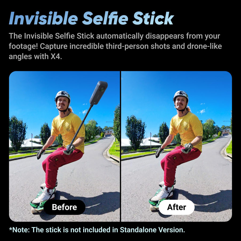 Insta360 X4 Standard Bundle - Waterproof 8K 360 Action Camera, 4K Wide-Angle Video, Invisible Selfie Stick Effect, Removable Lens Guards, 135 Min Battery Life, AI Editing, Stabilization