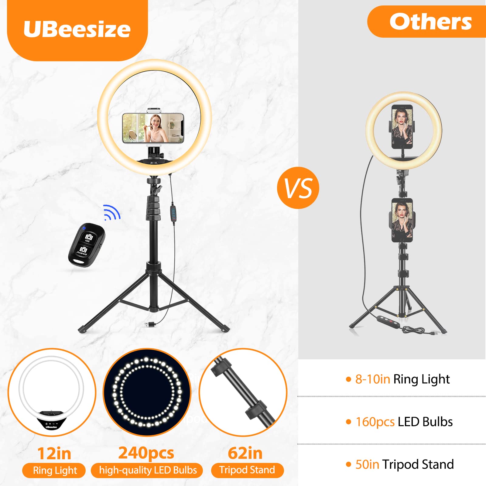 UBeesize 12'' LED Ring Light with 62'' Tripod Stand