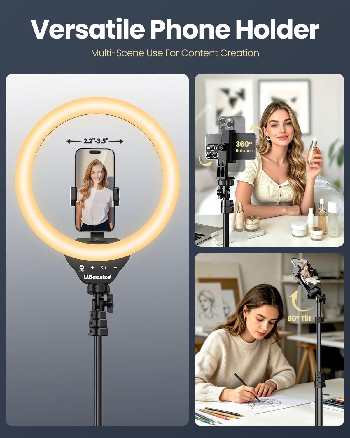 UBeesize 12'' LED Ring Light with 62'' Tripod Stand