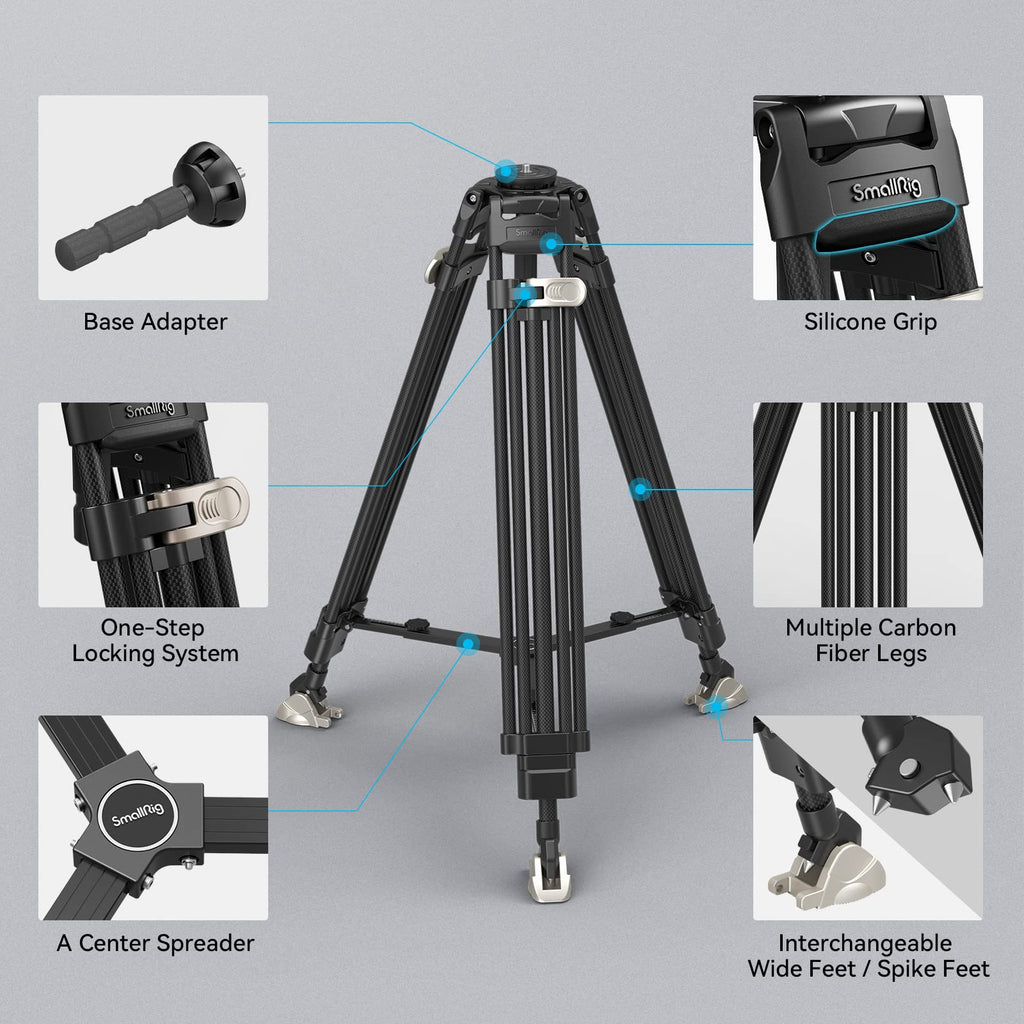 SmallRig AD-100 FreeBlazer Heavy-Duty Carbon Fiber Tripod System, 78" Video Tripod with One-Step Locking System, 360° Fluid Head and Dual-Mode Quick-Release Plate, Max Load 22 lbs for Camera -3989