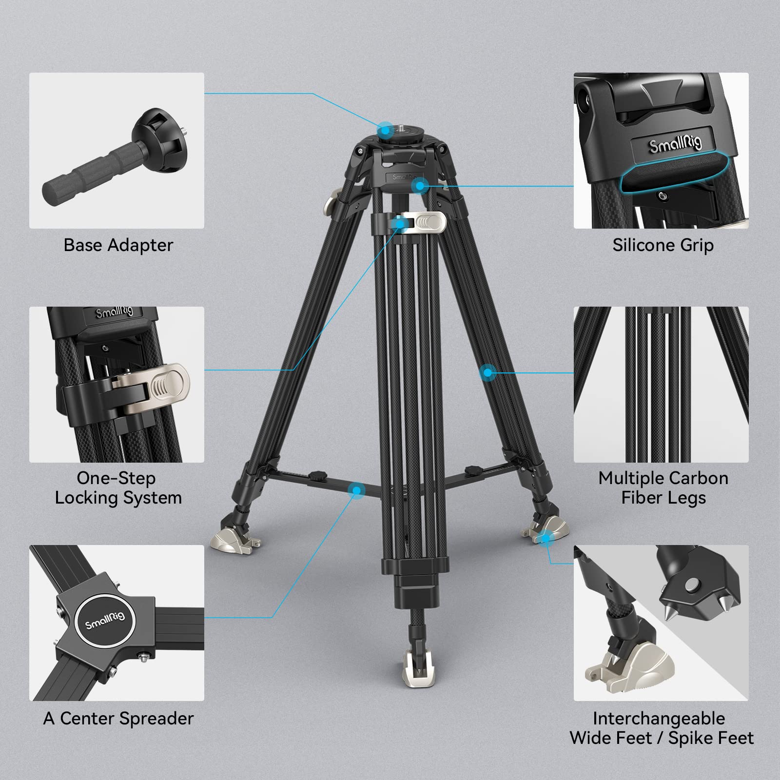 SmallRig AD-100 FreeBlazer Heavy-Duty Carbon Fiber Tripod System, 78" Video Tripod with One-Step Locking System, 360° Fluid Head and Dual-Mode Quick-Release Plate, Max Load 22 lbs for Camera -3989