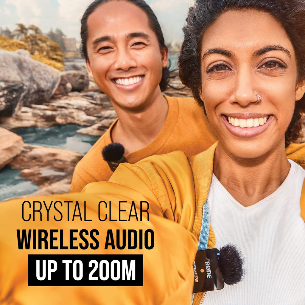 RØDE Wireless GO II Ultra-compact Dual-channel Wireless Microphone System with Built-in Microphones, On-board Recording and 200m Range for Filmmaking, Interviews and Content Creation