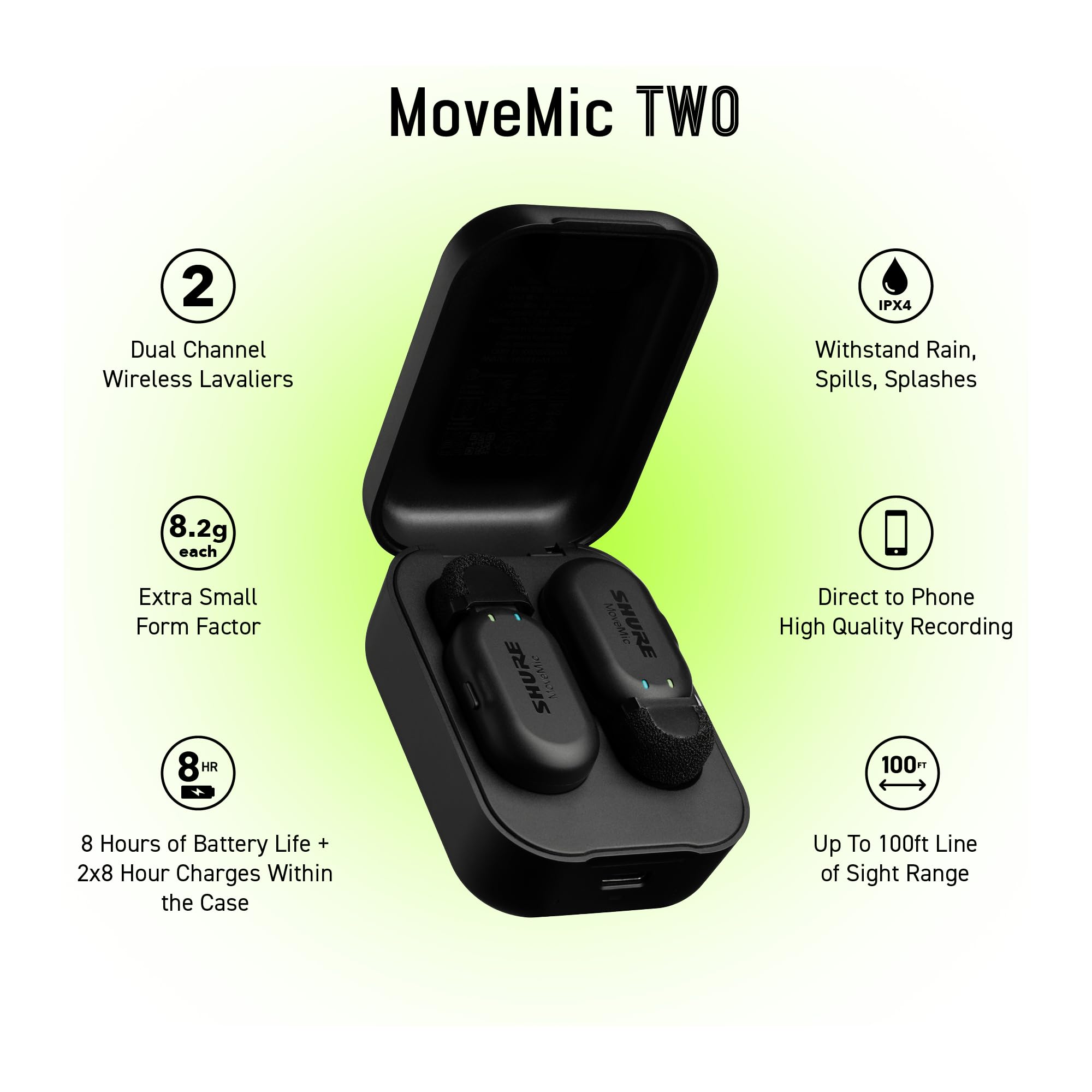 Shure MoveMic Two Kit, Pro Wireless Lavalier Microphones with Camera Receiver for DSLR