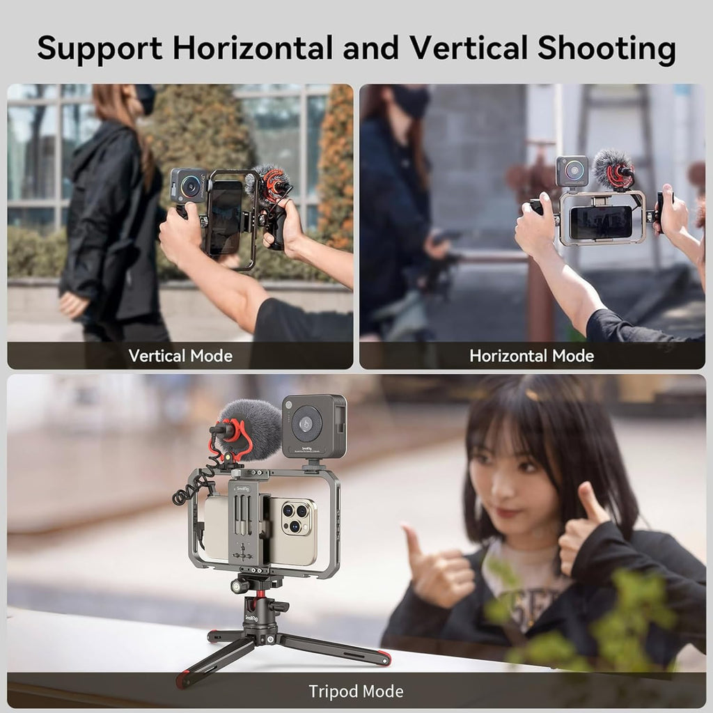 SmallRig Universal Phone Video Rig Kit for iPhone, Smartphone and Cameras, Phone Stabilizer Rig w/Tripod Microphone LED Light Side Handle Power Bank Holderm, for Vlogging & Live Streaming