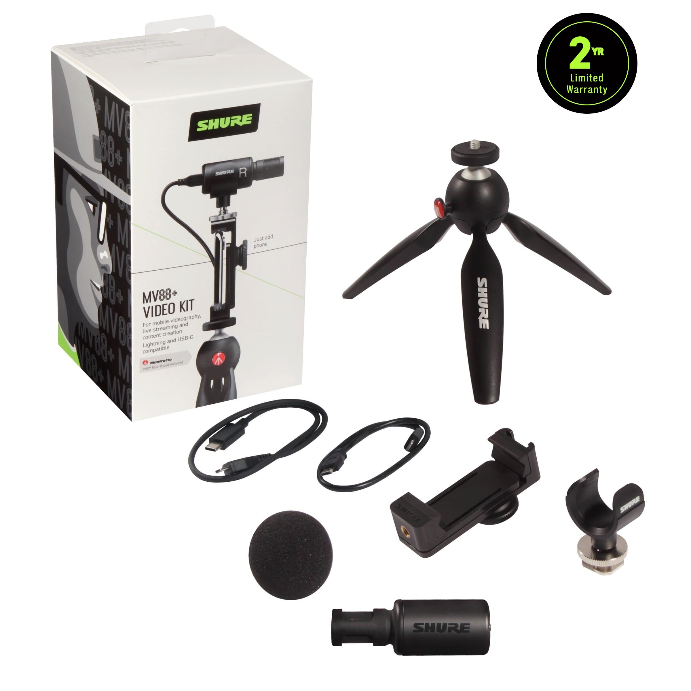 Shure MV88+ Video Kit - Digital Stereo Condenser Microphone for Apple and Android