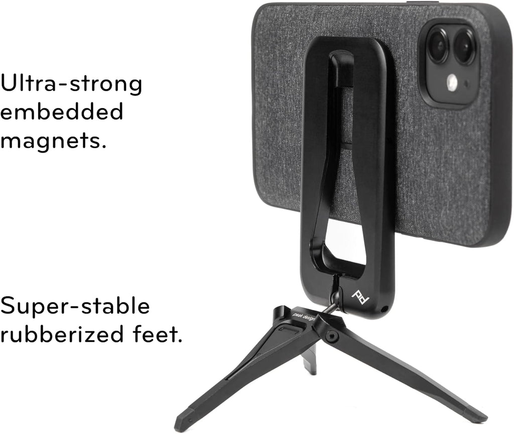 Peak Design Mobile Tripod, Black, Compact Design, Portable and Pocket Friendly, MagSafe Compatible, SlimLink Mounting, Use It as a 3-Legged Stand, Kickstand or Grip, Phone Tripod Stand
