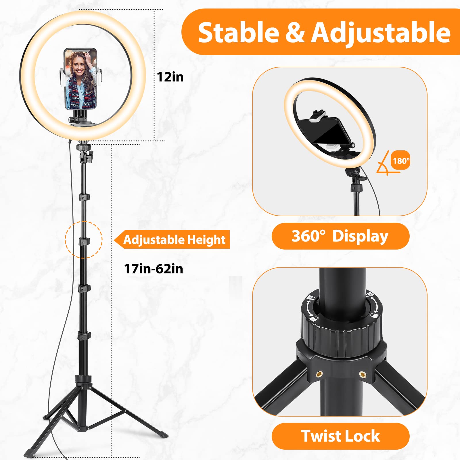 UBeesize 12'' LED Ring Light with 62'' Tripod Stand