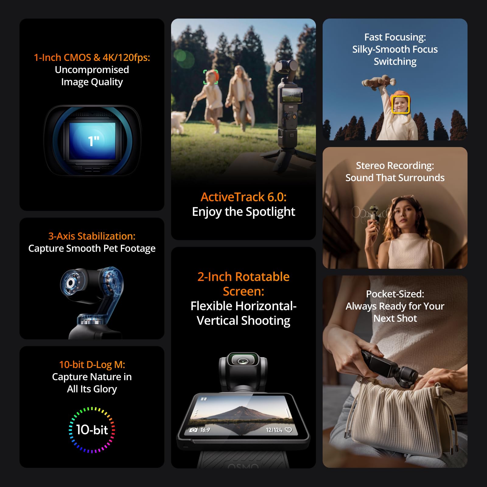 DJI Osmo Pocket 3 Creator Combo, 1'' CMOS, 4K Resolution/120fps Vlog Camera, 3-Axis Stabilization, Face/Object Tracking, Mic Included for Clear Sound, Digital Camera for YouTube