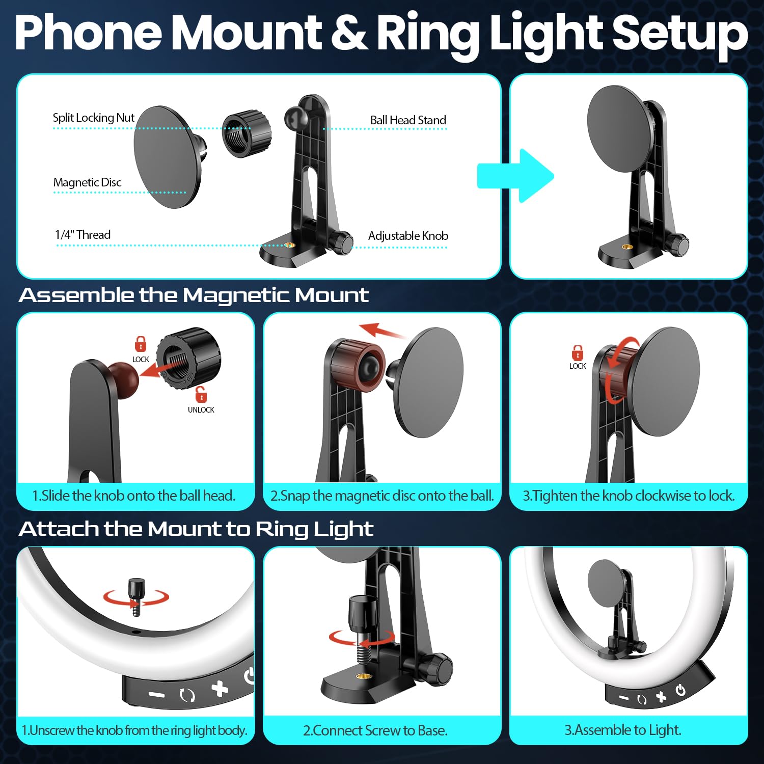 UBeesize 12'' LED Ring Light with 62'' Tripod Stand