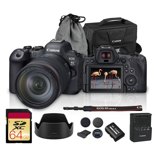 Canon EOS R6 Mark II Mirrorless Camera Body Only (5666C002) 24.2MP Full-Frame CMOS Sensor, 4K 60p Video, Dual Pixel CMOS AF II | Fast Continuous Shooting with Shoulder Bag and 64GB Memory Card