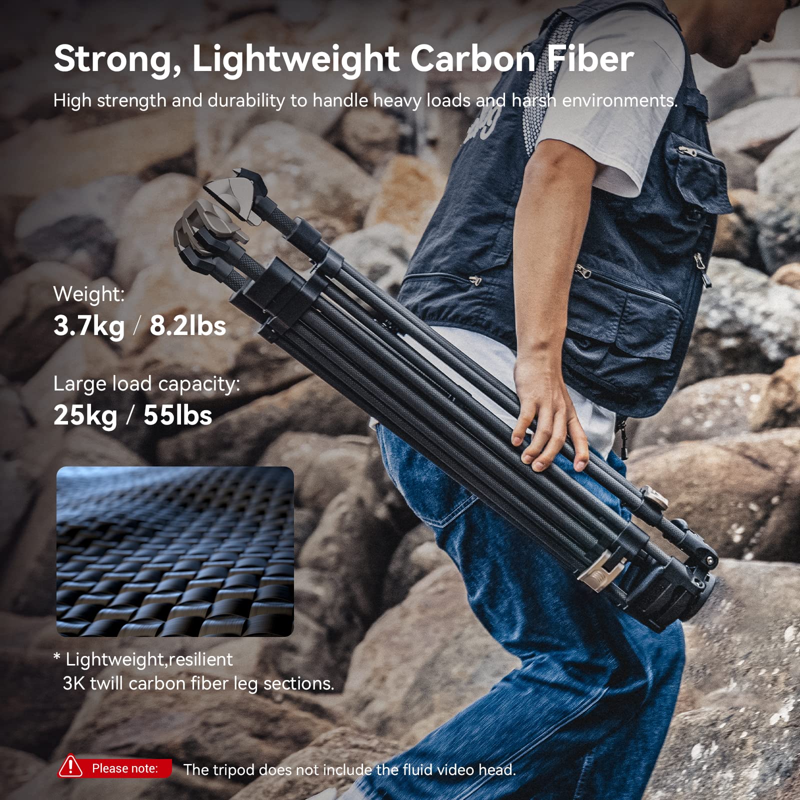 SmallRig AD-100 FreeBlazer Heavy-Duty Carbon Fiber Tripod System, 78" Video Tripod with One-Step Locking System, 360° Fluid Head and Dual-Mode Quick-Release Plate, Max Load 22 lbs for Camera -3989