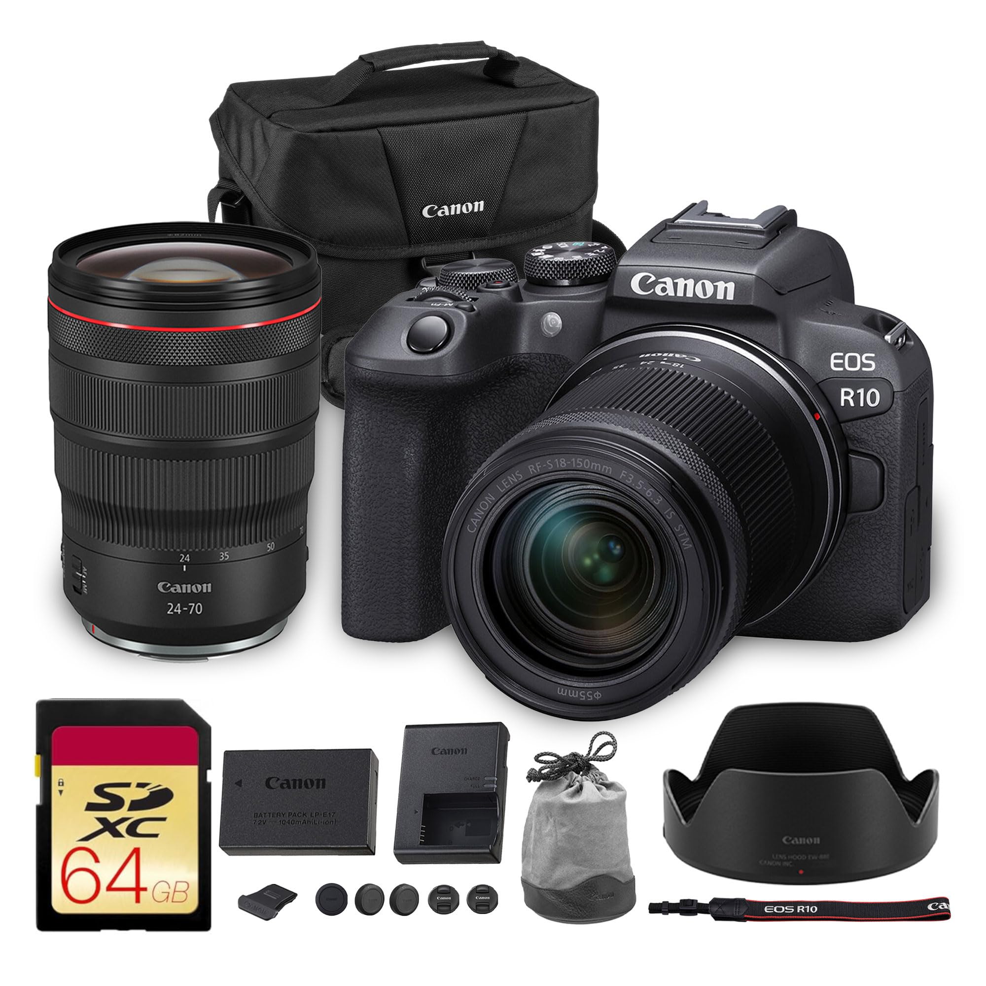 Canon EOS R10 Mirrorless Camera Kit with RF-S 18-45mm Lens | 24.2MP APS-C, 4K Video, Dual Pixel AF, 15fps Burst, Perfect for Beginner Photographers & Vloggers (5331C009) + 64GB Card + Shoulder Bag