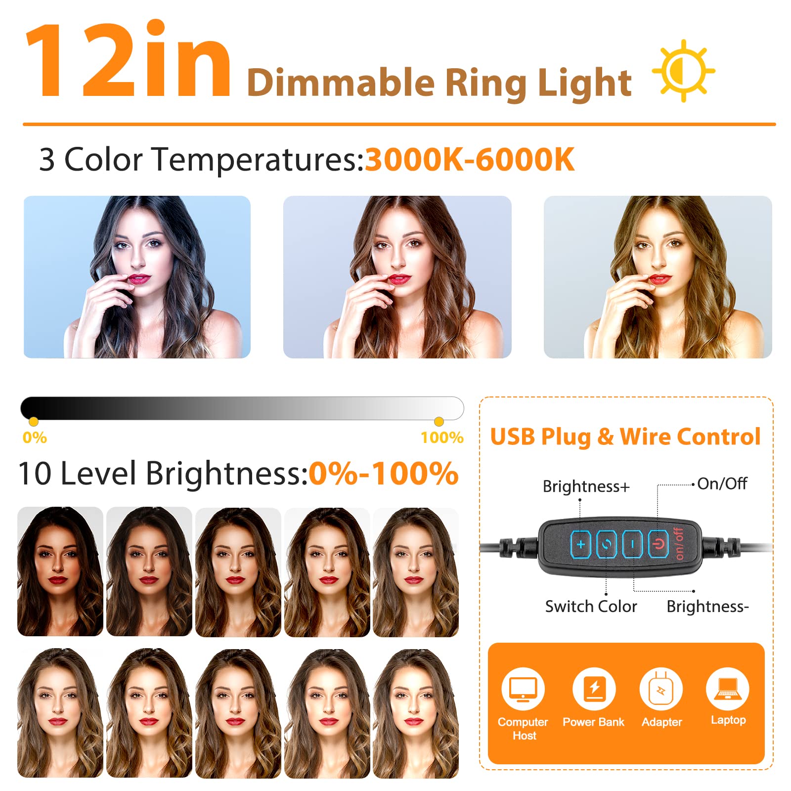 UBeesize 12'' LED Ring Light with 62'' Tripod Stand