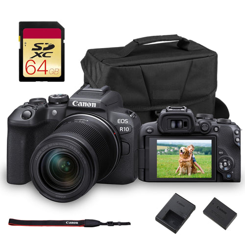 Canon EOS R10 Mirrorless Camera Kit with RF-S 18-45mm Lens | 24.2MP APS-C, 4K Video, Dual Pixel AF, 15fps Burst, Perfect for Beginner Photographers & Vloggers (5331C009) + 64GB Card + Shoulder Bag