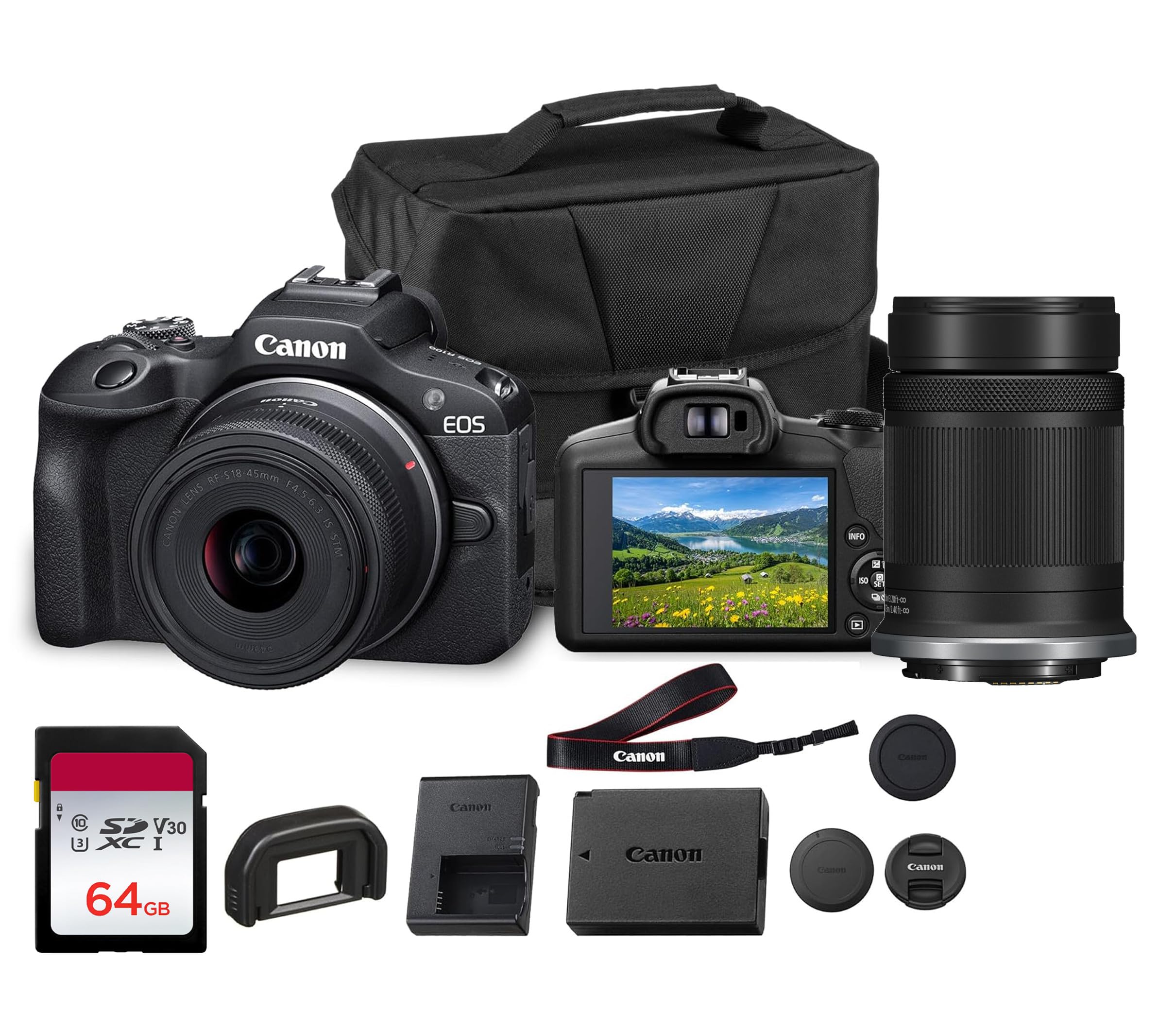 Canon EOS R50 Mirrorless Camera Kit – APS-C RF Camera with 18-45mm Lens, 4K Video, Dual Pixel AF II & Vari-Angle Touchscreen (5811C012) + Shoulder Bag + 64GB Memory Card