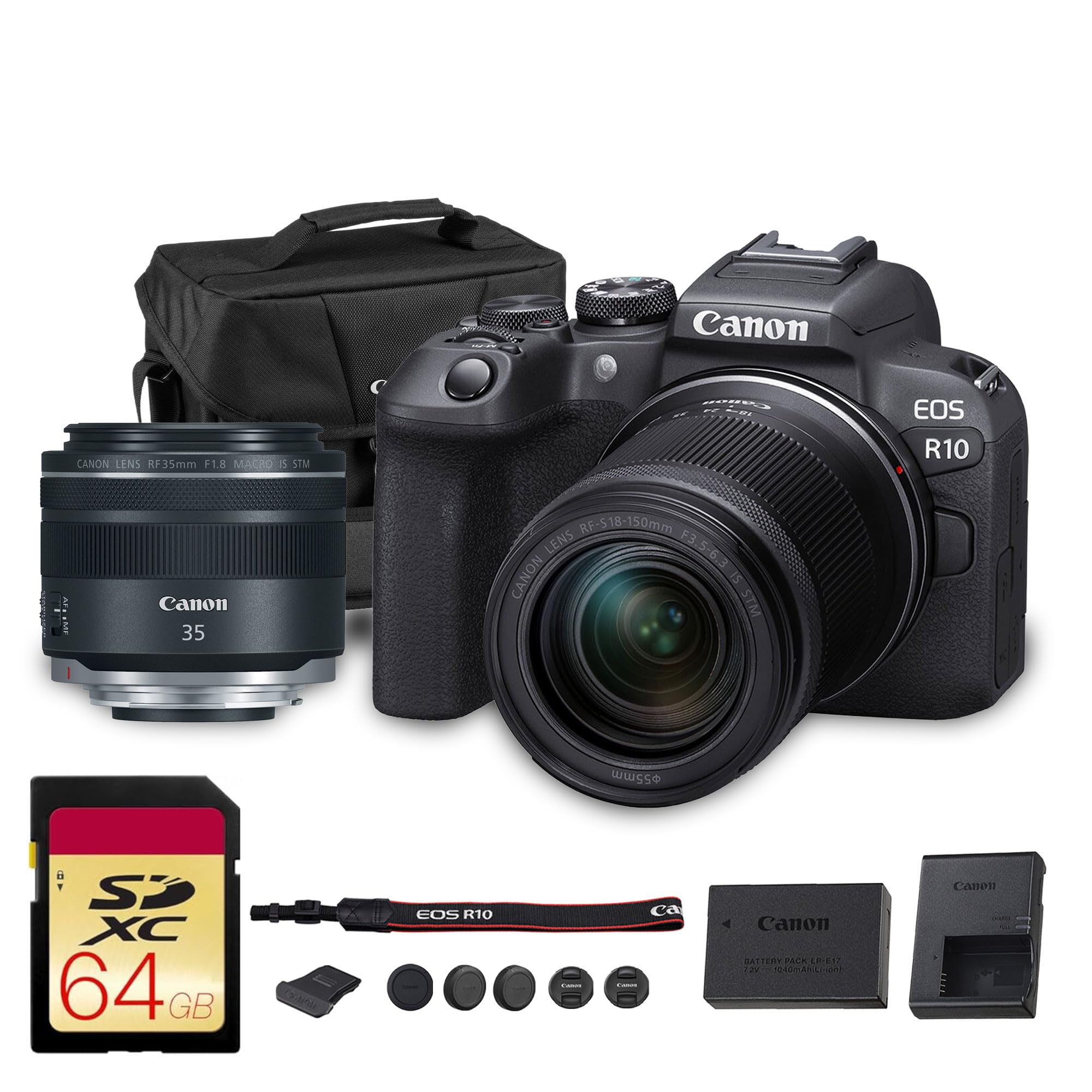 Canon EOS R10 Mirrorless Camera Kit with RF-S 18-45mm Lens | 24.2MP APS-C, 4K Video, Dual Pixel AF, 15fps Burst, Perfect for Beginner Photographers & Vloggers (5331C009) + 64GB Card + Shoulder Bag