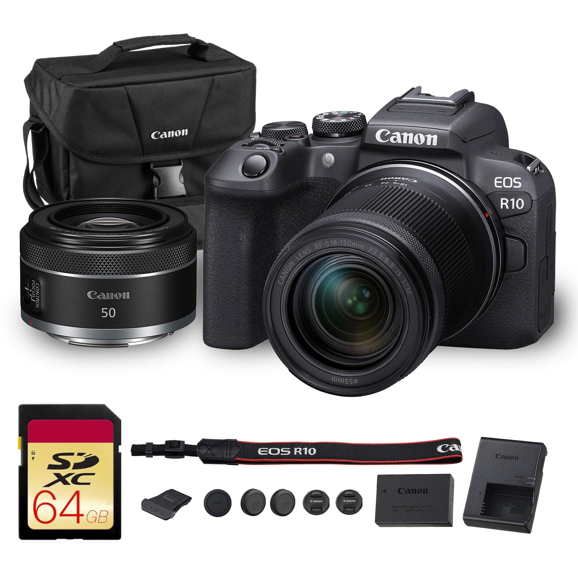 Canon EOS R10 Mirrorless Camera Kit with RF-S 18-45mm Lens | 24.2MP APS-C, 4K Video, Dual Pixel AF, 15fps Burst, Perfect for Beginner Photographers & Vloggers (5331C009) + 64GB Card + Shoulder Bag